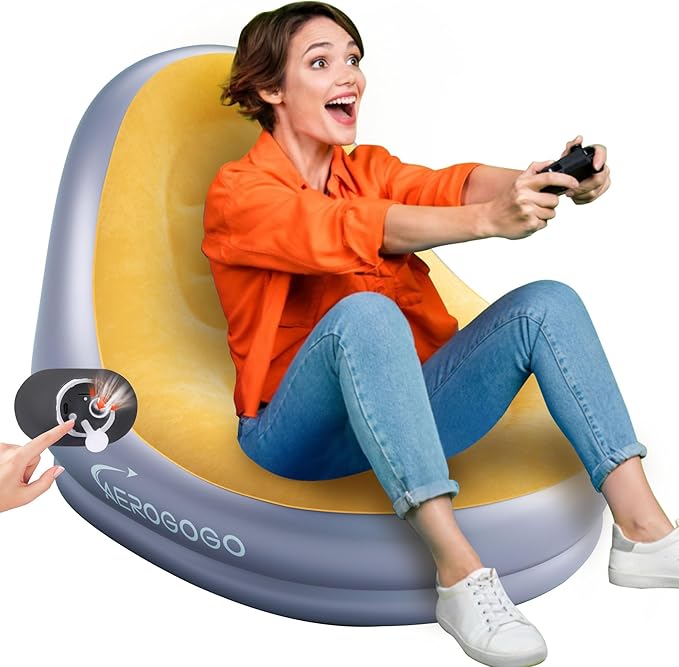 Aerogogo Inflatable Chair Built in Rechargeable Pump 3kPa High-pressureGaming Chair for Kids Inflatable Bean Bag Chair for Indoor Office Outdoor Camping