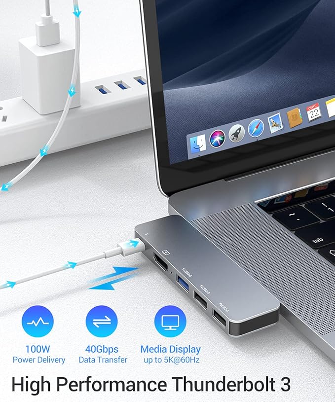 RayCue USB C Adapter for MacBook Pro/Air MacBook Adapter HDMI MacBook Air M1 USB Multiport USB C Hub with 4K HDMI Thunderbolt 3/4 for MacBook Pro 13-16 2023-2016 MacBook Air 2023-2018