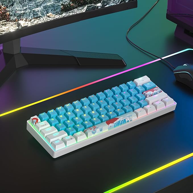 60% Mechanical Keyboard - Compact 60% Gaming Keyboard RGB Backlit 61 Keys USB Wired for Windows Mac Laptop PC (61 Blue/Blue Switches)