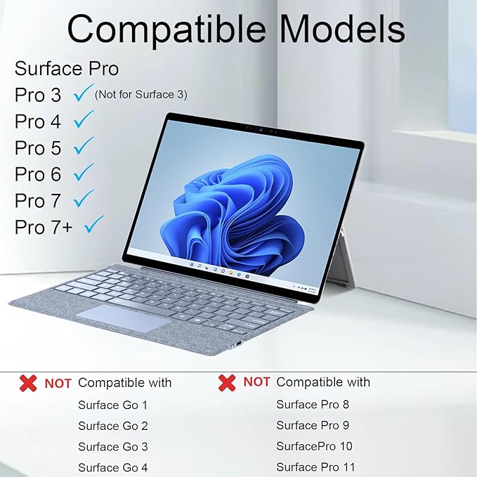 mobee Type Cover for Microsoft Surface Pro 7+ / Pro 7/6 / 5/4 / 3 12.3 inch Ultra-Slim Bluetooth Keyboard with Multi-Touchpad 7-Color Backlight (Ice Blue)