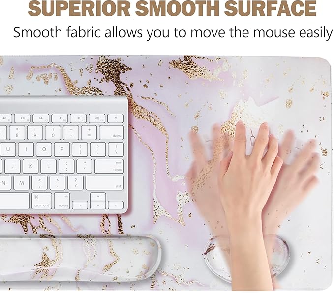 ARTSO Large Gaming Mouse Pad Keyboard Wrist Rest Pad &amp Wrist Support Mousepad Set Stitched Edge Extended Non-Slip Base Memory FoamMultifunctional Desk Mat 4pcs for Office &amp Home Pink Ma