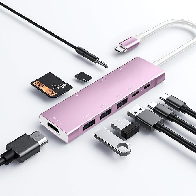 USB C HUB for iPad Pro 9-in-1 Adapter iPad Pro M4 M2 M1 13 12.9 11 inch iPad Air 5 4 Docking Station with 4K HDMI USB-C PD SD/TF Card Reader USB 3.0 3.5mm Headphone Jack Type C Data iPad mini 6