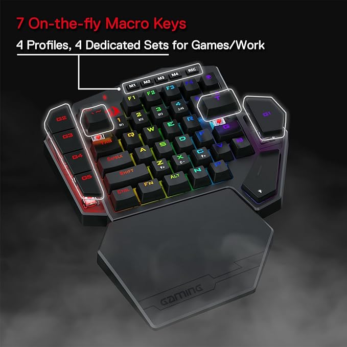 Redragon K585 PRO Wireless One-Handed Mechanical Keyboard 42 Keys 3-Mode RGB 40% Gaming Keypad w/ 7 Onboard Macro Keys Detachable Wrist Support Rechargeable Battery (Red Switch)