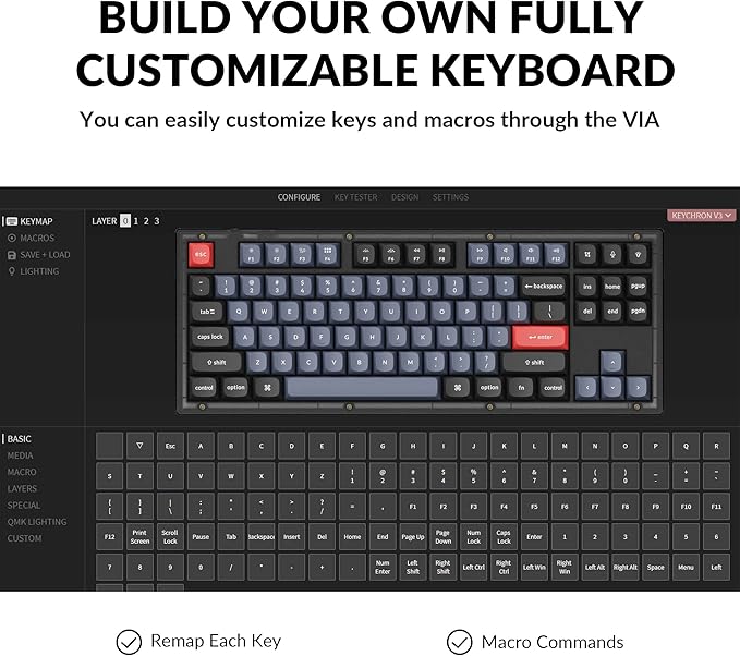 Keychron V3 Wired Custom Mechanical Keyboard TKL Tenkeyless QMK/VIA Programmable Macro with Hot-swappable Keychron K Pro Brown Switch Compatible with Mac Windows Linux (Frosted Black-Translucent)