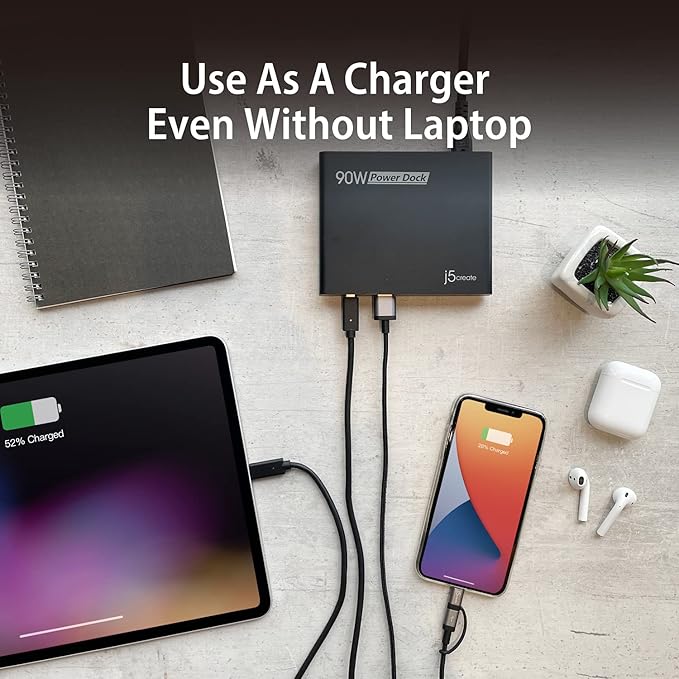 j5create USB-C Travel Hub with PD 65W Power Supply - for Travel or Business Trip - Charging Adapter Hub with 4K HDMI USB-A x 2 - for MacBook Air/Pro 13 Surface Pro and USB-C Laptop (JCDP392)