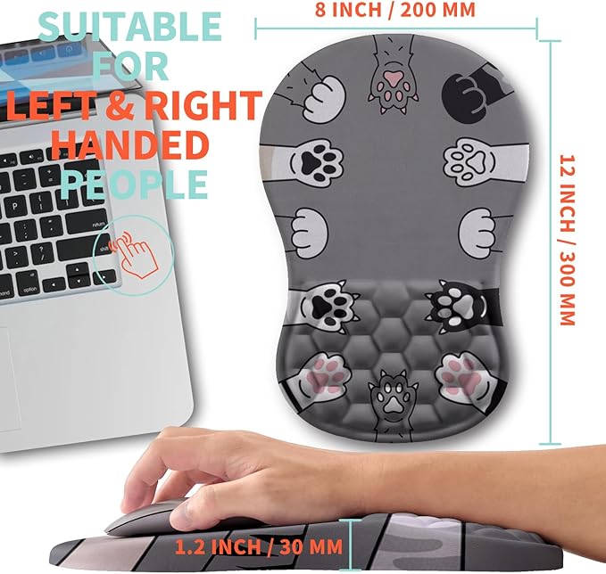 Ergonomic Mouse Pad Wrist Support with Memory Foam Massage Bulge Carpal Tunnel Pain Relief Mousepad Wrist Rest for Mouse(12x8 inch Paw)