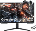 SAMSUNG 27 Odyssey G4 Series FHD Gaming Monitor 240Hz 1ms G-Sync Compatible AMD FreeSync Premium Ultrawide Game View HDR 10 IPS DisplayPort HDMI Black with MTC HDMI Cable