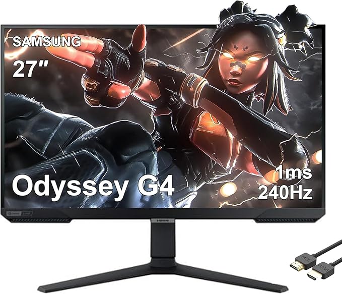 SAMSUNG 27 Odyssey G4 Series FHD Gaming Monitor 240Hz 1ms G-Sync Compatible AMD FreeSync Premium Ultrawide Game View HDR 10 IPS DisplayPort HDMI Black with MTC HDMI Cable