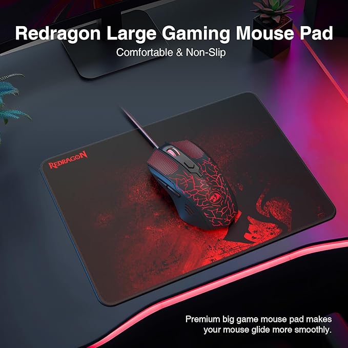 Redragon S107 Gaming Keyboard and Mouse RGB Gaming Keyboard and 3200 DPI Mouse Combo with Large Mouse Pad 25-Key Anti-Ghosting Mechanical Feeling Keyboard Plug &amp Play to PC Laptop
