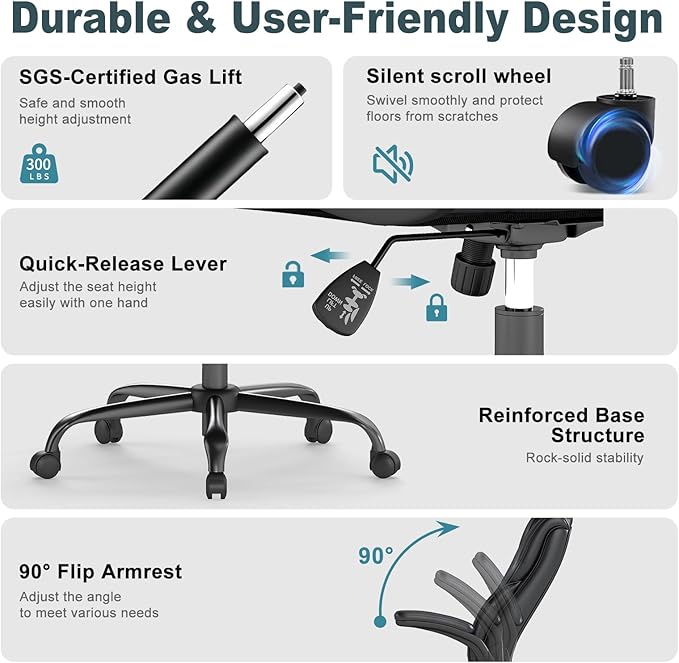 AnyGod Executive Office Chair Comfy Ergonomic Computer Desk Chairs with Flip-up Armrests Lumbar Support High Back 360° Swivel and Rocking Function for Home Office