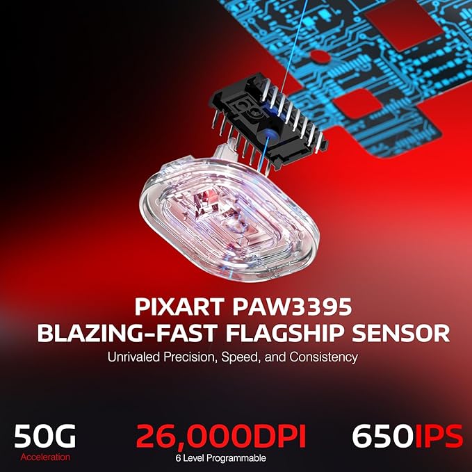ATTACK SHARK X3 Wireless Gaming Mouse 49g Ergonomic Computer Mouse Triple Modes PAW3395 26K DPI Optical Sensor 200h Battery Life Programmable Buttons Gaming Accessories for PC/Laptop/Mac (Red)