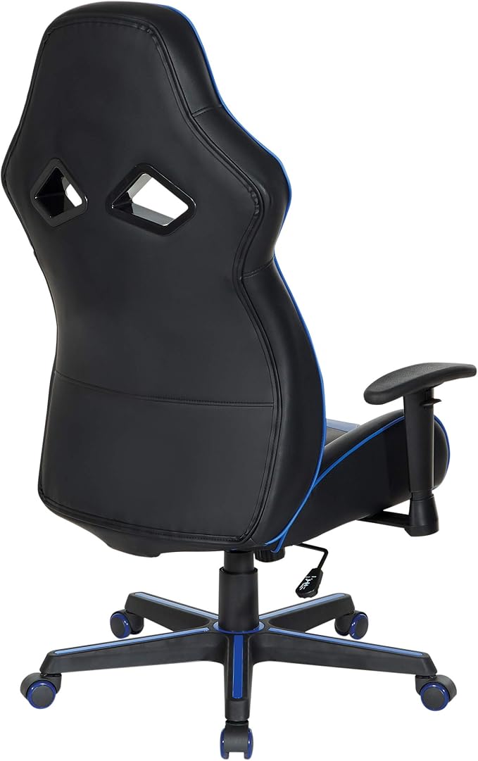 OSP Home Furnishings Vapor Ergonomic Adjustable High Back Faux Leather Gaming Chair with Coil Spring Seat and Integrated Cooling Airflow Blue Accents
