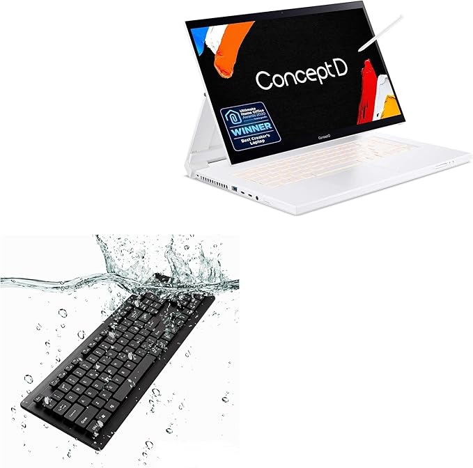 BoxWave Keyboard Compatible with Acer ConceptD 7 Ezel (CC715-71) - AquaProof USB Keyboard Washable Waterproof Water Resistant - Jet Black