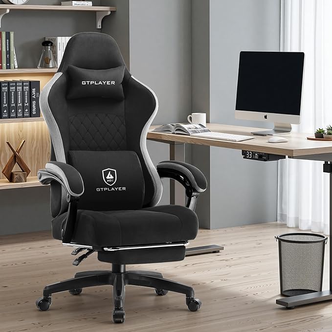 GTPLAYER Gaming Chair Fabric Computer Office Chair with Pocket Spring Cushion Ergonomic Office and Gaming Video Gaming Chair with Linkage Armrests High Back Desk Chair with Adjustable Recliner
