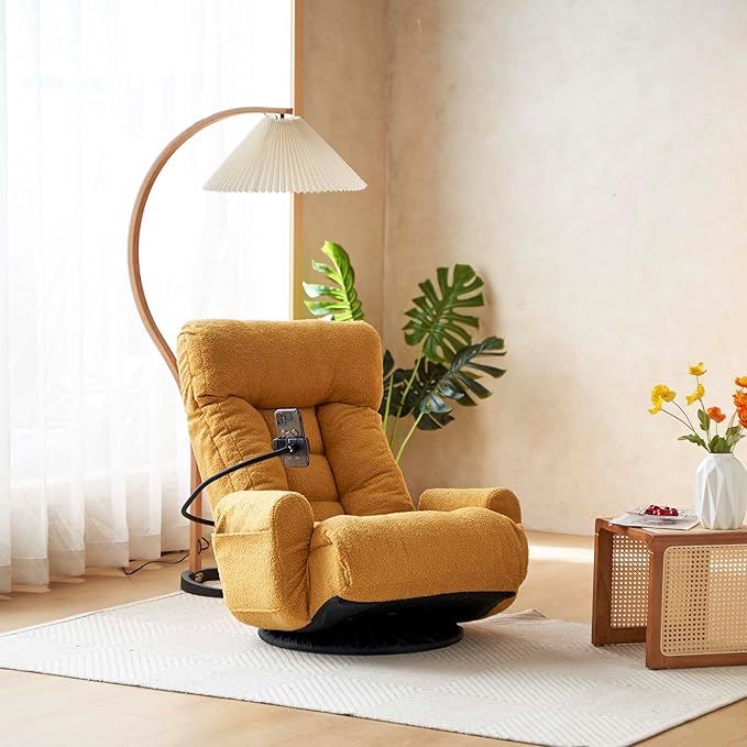 360 Degrees Wivel Gaming Chair with Adjustable Backrest Ergonomics Foldable Gamer Floor Chair for Adults with Armrest &amp Phone Holder Floor Lounge Chairs for Living Room Bedroom (Yellow)