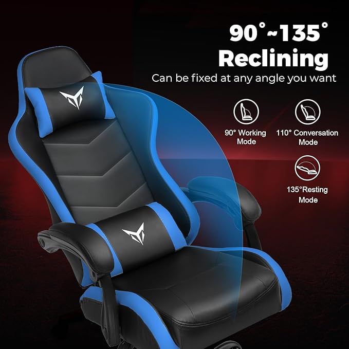 GTPLAYER Gaming Chair Video Game Chairs Racing Style PC Game Chairs 350lbs for Adults - Padded High Back Ergonomic Reclining Silla Gamer Linkage Armrest Blue