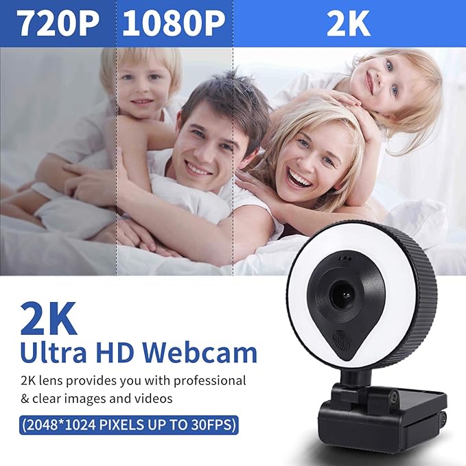 1080p Webcam AutoFocus 2K Adjustable Brightness Web Camera with Stereo Microphone and Tripod for Live Streaming Distance Education Video Conferencing Webcast As