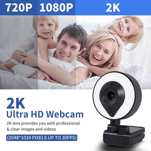1080p Webcam AutoFocus 2K Adjustable Brightness Web Camera with Stereo Microphone and Tripod for Live Streaming Distance Education Video Conferencing Webcast As
