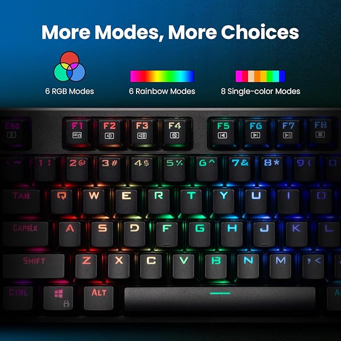 RisoPhy Mechanical Gaming Keyboard Blue Switch USB Wired Keyboard 20 RGB Light up Backlit Modes 104 Key Full Size Clicky Keyboards Anti-Ghosting/Spill-Resistant Rainbow LEDKeyboards for PC(Black)