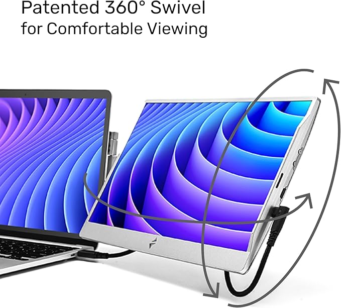 SideTrak Swivel 14 Patented Attachable Portable Monitor for Laptop | FHD TFT Laptop Dual Screen | Mac PC &amp Chrome Compatible | Fits All Laptops | Powered by USB-C® or Mini HDMI (Light Silver)