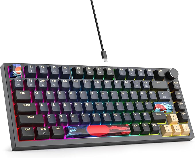 75 Percent Keyboard Gasket-Mounted with Sound Absorbing Pads 82-Key Compact Wired RGB Mechanical Gaming Keyboard Hot-Swap Socket for Win Blue Samurai