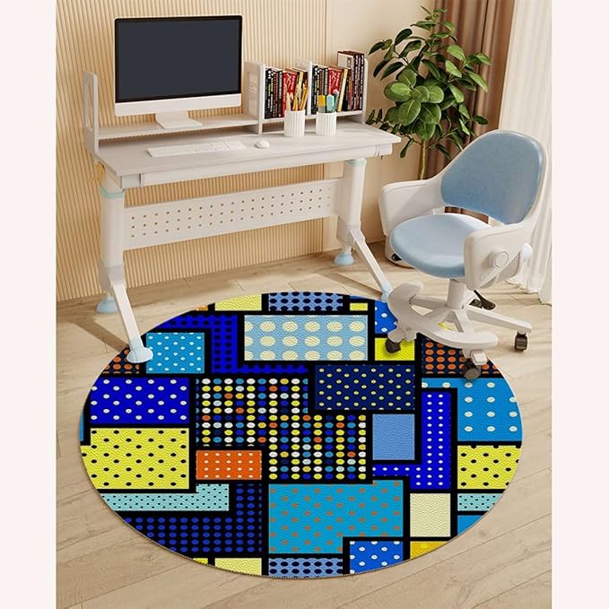 Blue and Green PU Leather Office Gaming Rolling Floor Mat Oriental Moroccan Motifs Computer Gaming Rolling Chair Mat for Home Office Hardwood Floor Moroccan Diameter 59 in