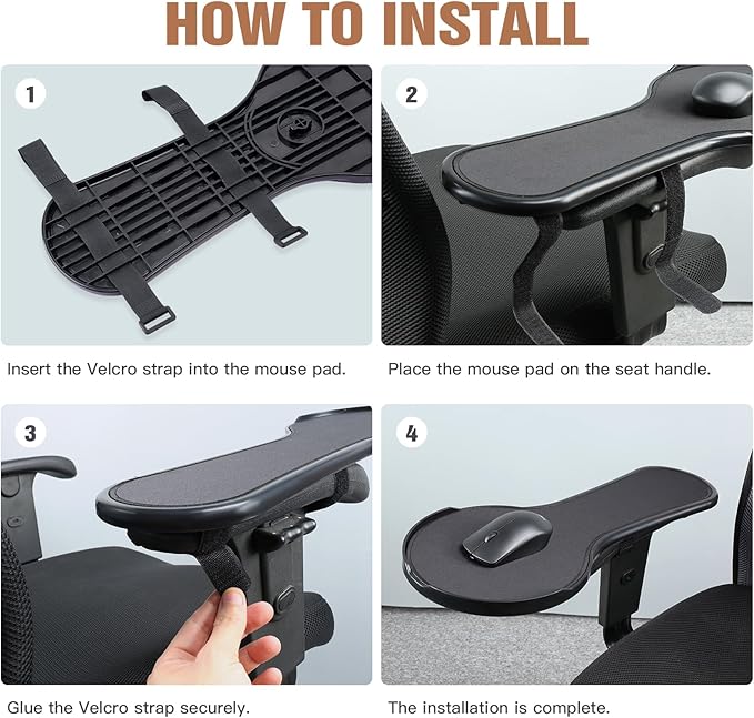 Ergonomic Adjustable Arm Rest Mouse pad for Chair Mouse Extension Platform Tray with Mouse Baffle to Prevent Falling Attaches to Chair Black (Black（YYLL8326）)