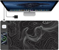 TopMade Mouse Pad with 15W Fast Wireless Charging 31.5x15.75 XXL Large Gaming Waterproof Desk Pad Computer Desk Mat Black Topographic Map #2 (Includes 20W PD Power Adapter &amp 6.56ft Woven Cabl