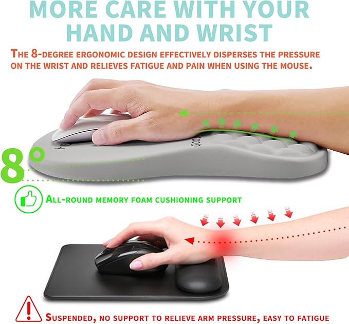 Ergonomic Mouse Pad Wrist Support with Memory Foam Massage Bulge Carpal Tunnel Pain Relief Mousepad Wrist Rest for Mouse(12x8 inch Good Morning)