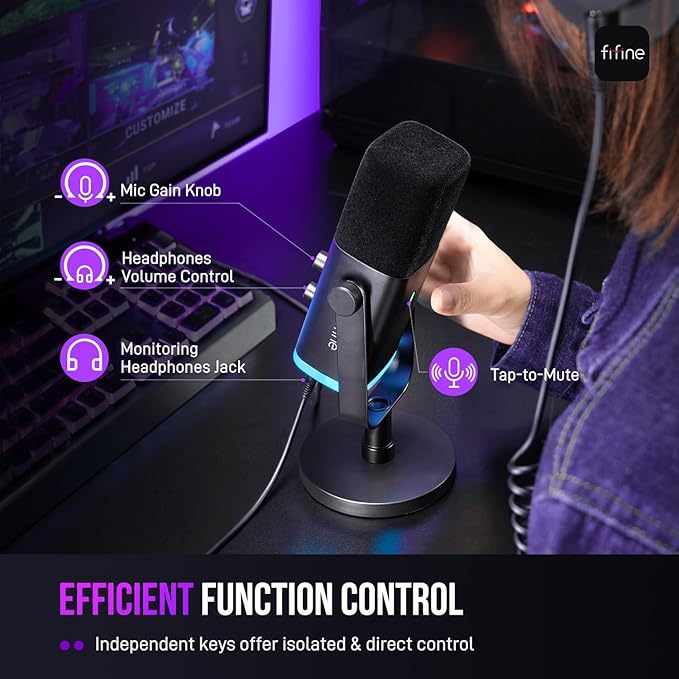 FIFINE XLR/USB Dynamic Microphone and Gaming Streaming PC Mixer SetComputer Mic with RGB LightMute ButtonAudio Mixer with XLR Microphone Interface Kit for Video/Game Voice/Podcast(AM8+SC3W)