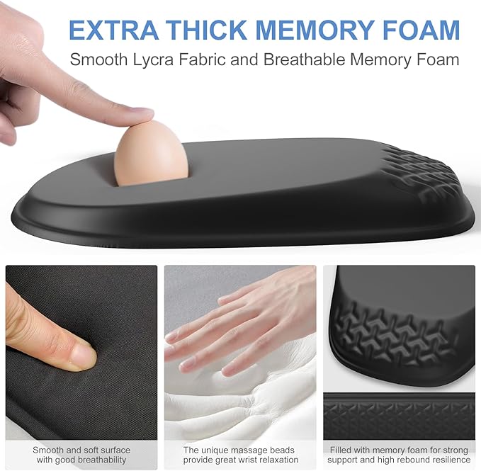 Mouse Pad with Wrist Rest Comfortable Keyboard Wrist Rest Memory Foam Wrist Rest for Computer Keyboard Ergonomic Mouse Pad Set for Easy Typing &amp Pain Relief for Office Black