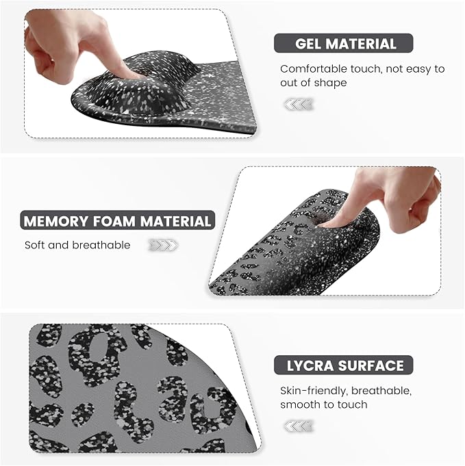 iLeadon 4in1 Ergonomic Desk Mat Set with Wrist Rest Keyboard Pad and Coaster Black Leopard
