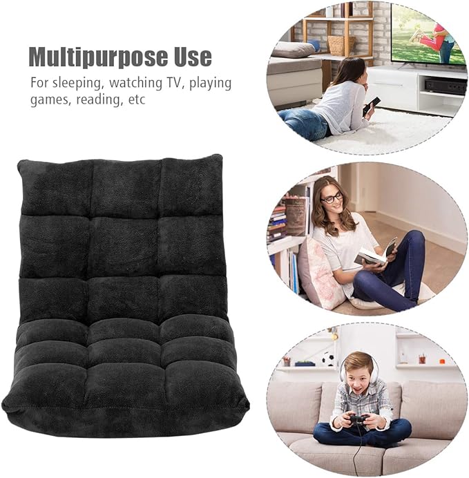 GOFLAME 14-Position Folding Floor Chair Padded Gaming Lazy Sofa Chair with Adjustable Backrest Couch Recliner Sleeper Bed Lounge Chair for Reading Gaming Meditating (Black)
