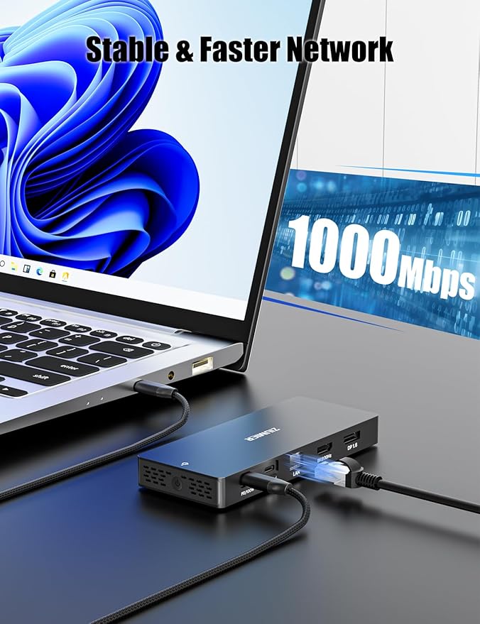 ZIUMIER USB C Docking Station Dual Monitor 12 in 1 Laptop Docking Station - Single 8K or Dual 4K Displays 1 HDMI 1 DP 100W PD 3x10Gbps USB-A/C Data 5Gbps USB-A Data Ethernet Audio SD/Micro SD