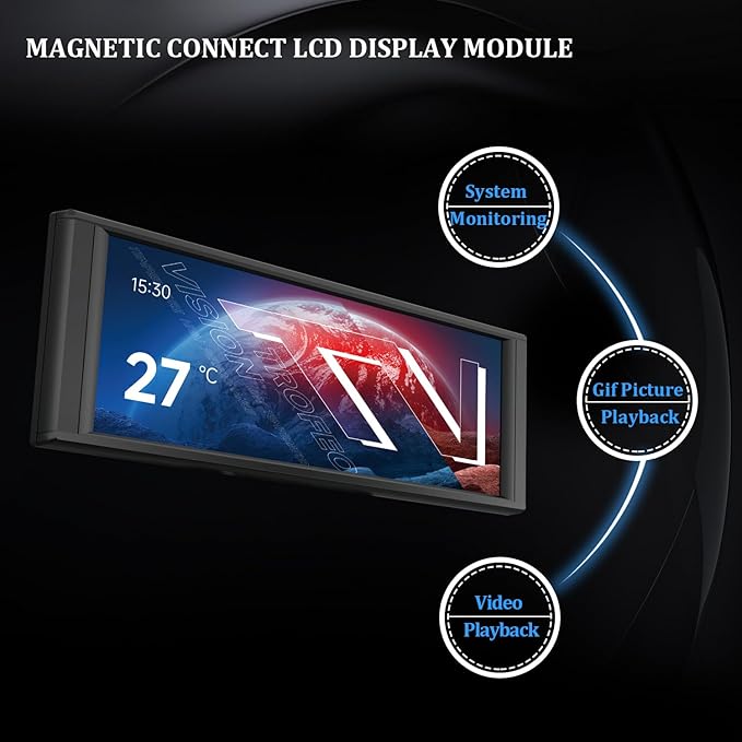 Thermalright Trofeo Vision LCD Black Edition Case Sub-Display Features a 6.86-inch Full-Color LCD Display (1280x480 Resolution) with a Magnetic Panel Screen Supporting DIY Dynamic/Static Images