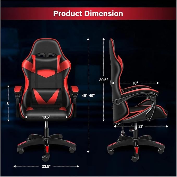 Managerial Chairs Height Adjustable Swivel Recliner Racing Office Computer Ergonomic Video Game Esports Chair W/Headrest&ampLumbar Pillow(Red)