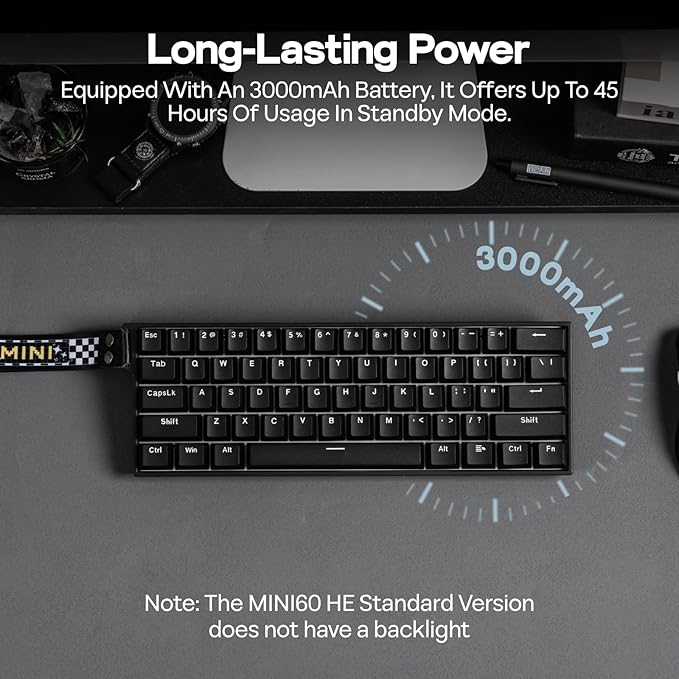 EPOMAKER Aula MINI60 HE Hall Effect Gaming Keyboard 2.4GHz/BT 8K Hz Polling SOCD &amp DKS Adjustable Actuation &amp Fast Trigger PBT Keycap 60% Wireless Mechanical Keyboard for Win/Mac (Standa