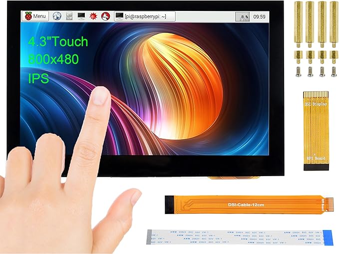 waveshare 4.3 inch DSI LCD Display for Raspberry Pi 4B/3B+/3A+/3B/2B/B+/A+/Compute Module 3+/3/4 800×480 Touchscreen Capacitive IPS Screen Monitor Support Raspbian/Ubuntu/Kali /WIN10 IoT/Retropie