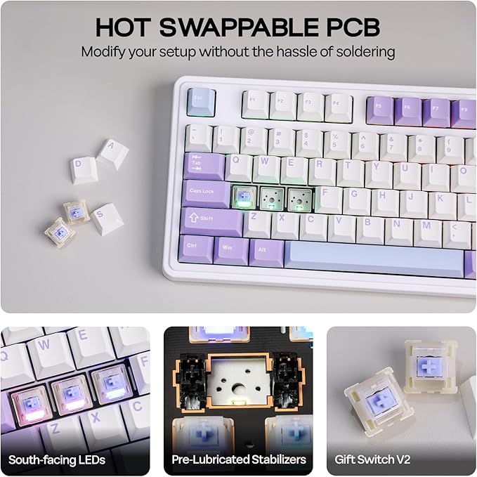 MechLands AJAZZ AK980 V2 Mechanical Gaming Keyboard with Display Screen 10000mAh Battery 98% Wireless Keyboard with BT/USB-C/2.4GHz Hot Swappable Knob RGB for Win/Mac (White Gift V2 Switch)
