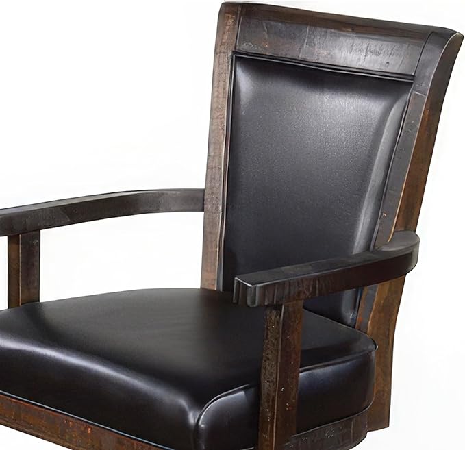 Benzara Flint Rolling Swivel Game Chair- Black Faux Leather- Dark Brown Wood