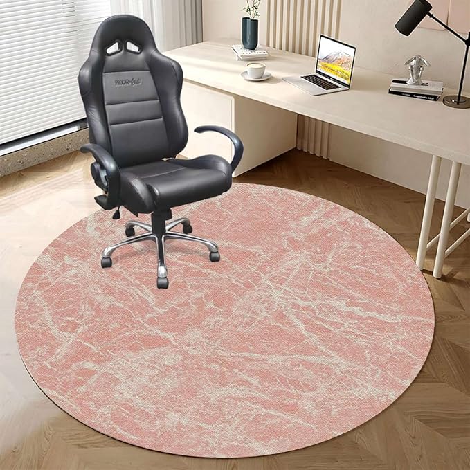 Pale Pink White PU Leather Round mat Office Chair Mat Marble Murky Gemstone Scratches Hardwood Floor mat Chair mat Round Chair Cushion for Desk Chair Office ChairCushion Abstract Diameter 59 in
