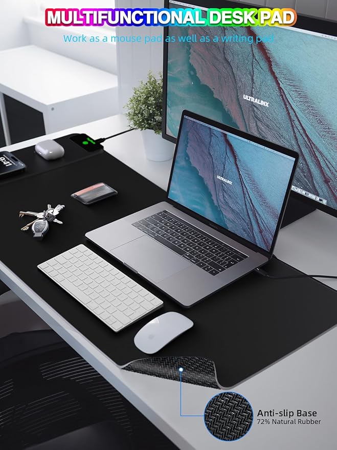 RGB Desk Mat with 15W Fast Charging Mouse Pad Wireless Charging Large Gaming Mousepad for Desk Pad Waterproof Non-Slip