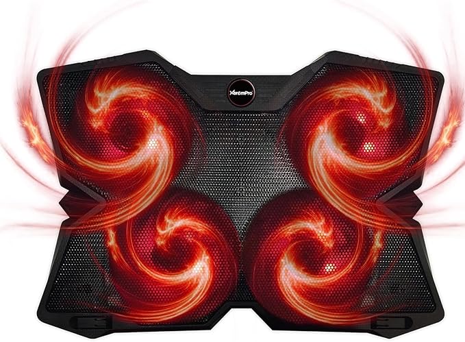 Portable Metal Mesh Laptop Cooler Cooling Pad 4 Quiet Fans w/Red LED Light Adjustable Height Up to 17 Inch Notebook 2 USB Interface w/Speed Control Switch Non-Slip - Black (11148)