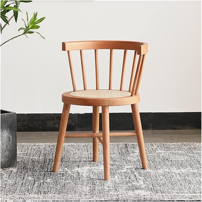 Adjustable Office Computer Chair with Armrest Solid Wood Chair Home Dining Chairs Balcony Leisure Single Back Chairs Rattan Chair(Walnut Color)