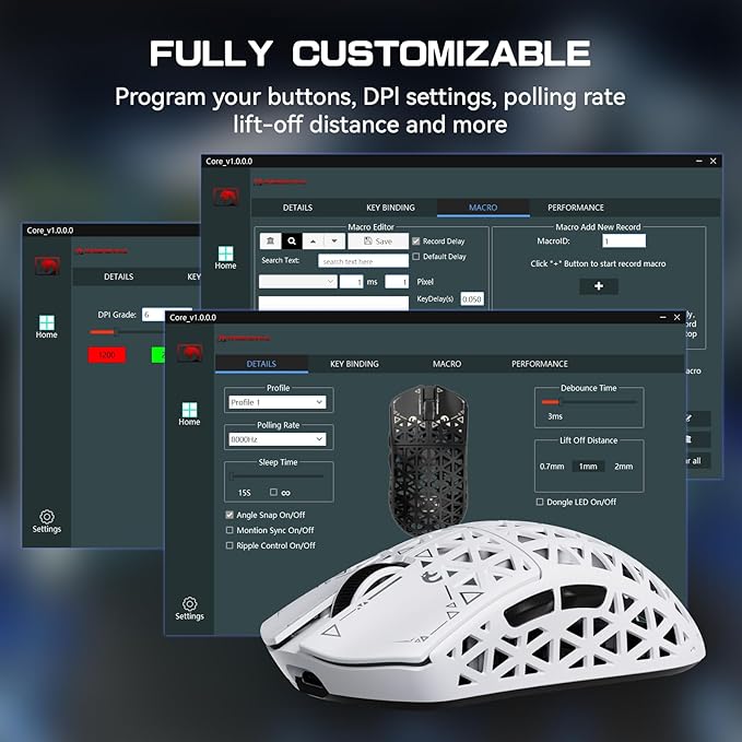 MAMBASNAKE M5 Ultra Carbon Fiber 8KHz Wireless Gaming MousePAW3950 Sensor 42K DPI39g Lightweight Tri-Mode 2.4GHz/BT/Wired Computer MiceWeb Driver Supportfor Win/Mac/FPS/MOBA/Esports-White (A)