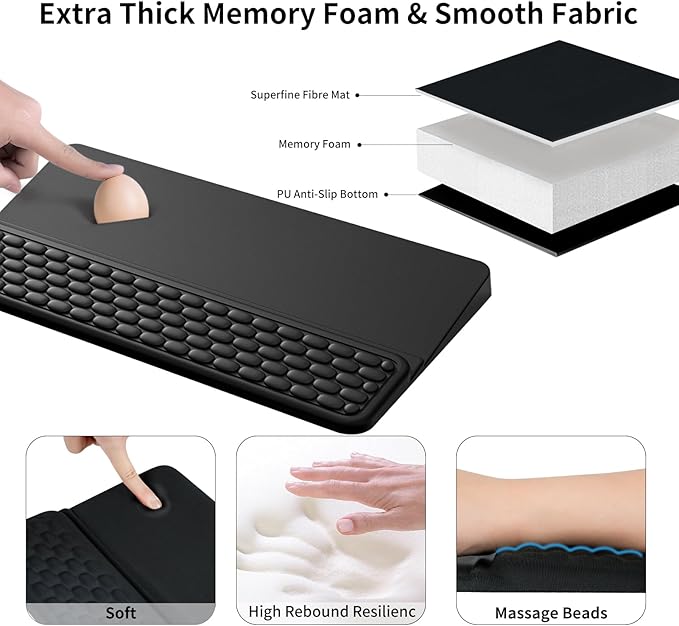 Wrist Rest for Computer Keyboard Keyboard Wrist Rest Ergonomic Keyboards Holder for Easy Typing Working Wrist Pad for Keyboards with Comfortable Wrist Rest for Keyboard Black