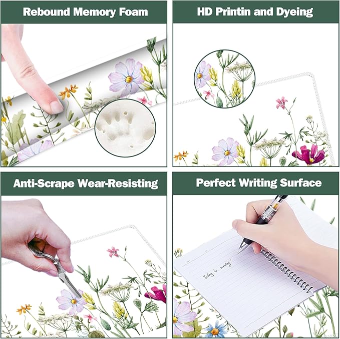 ARTSO Gaming Mouse Pad Wrist Support Set XXL Large Desk Mat Mousepad + Keyboard Wrist Support+ Mouse Wrist Rest+Coaster 4in1 Ergonomic Memory Foam for Home Office -White Flowers Plants