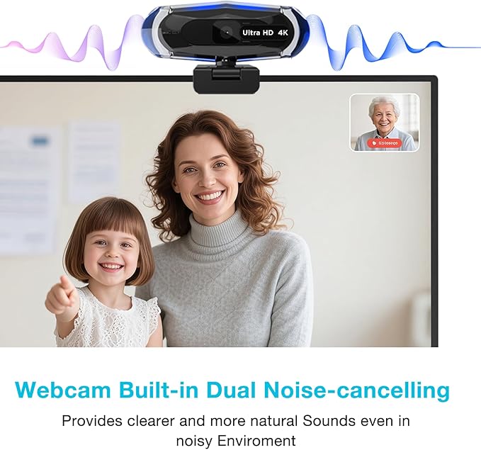 4K Webcam for PC 4K Webcam with Remote Control and RGB Light Autofocus Streaming Camera for PC/Mac Plug and Play Computer Camera for Zoom/Skype/YouTube/Meeting