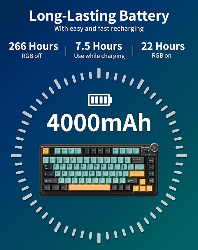 Aula AU75 Wireless Mechanical Keyboard Hot Swap Gasket Gaming Keyboard with Knob BT/2.4G/Wired Custom Keyboard 4000mAh Battery 75% Five-Layer Padding PBT Keycaps RGB Side-Strip for Win/Mac/PC