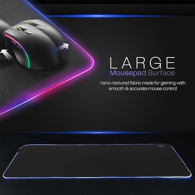 VIVO Extra Large 71 x 36 inch Full Size Desk Pad with RGB Lighting for Office Ambience and Immersive Gaming Oversized Mouse Pad Table Top Cover 12 Color Modes Non-Slip Base Black DESK-PAD72-36
